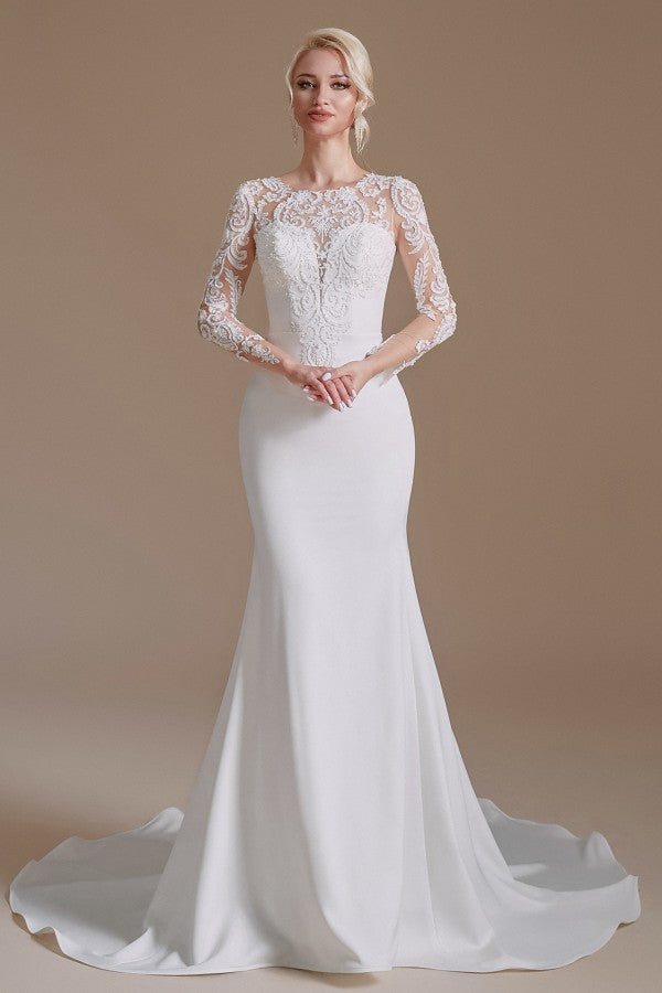 Long Sleeves Mermaid Lace Wedding Dress - Fashionpara