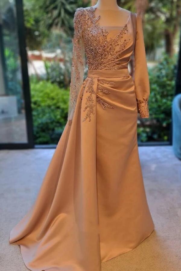 Long Sleeves Mermaid Prom Dress With Beadings - Fashionpara