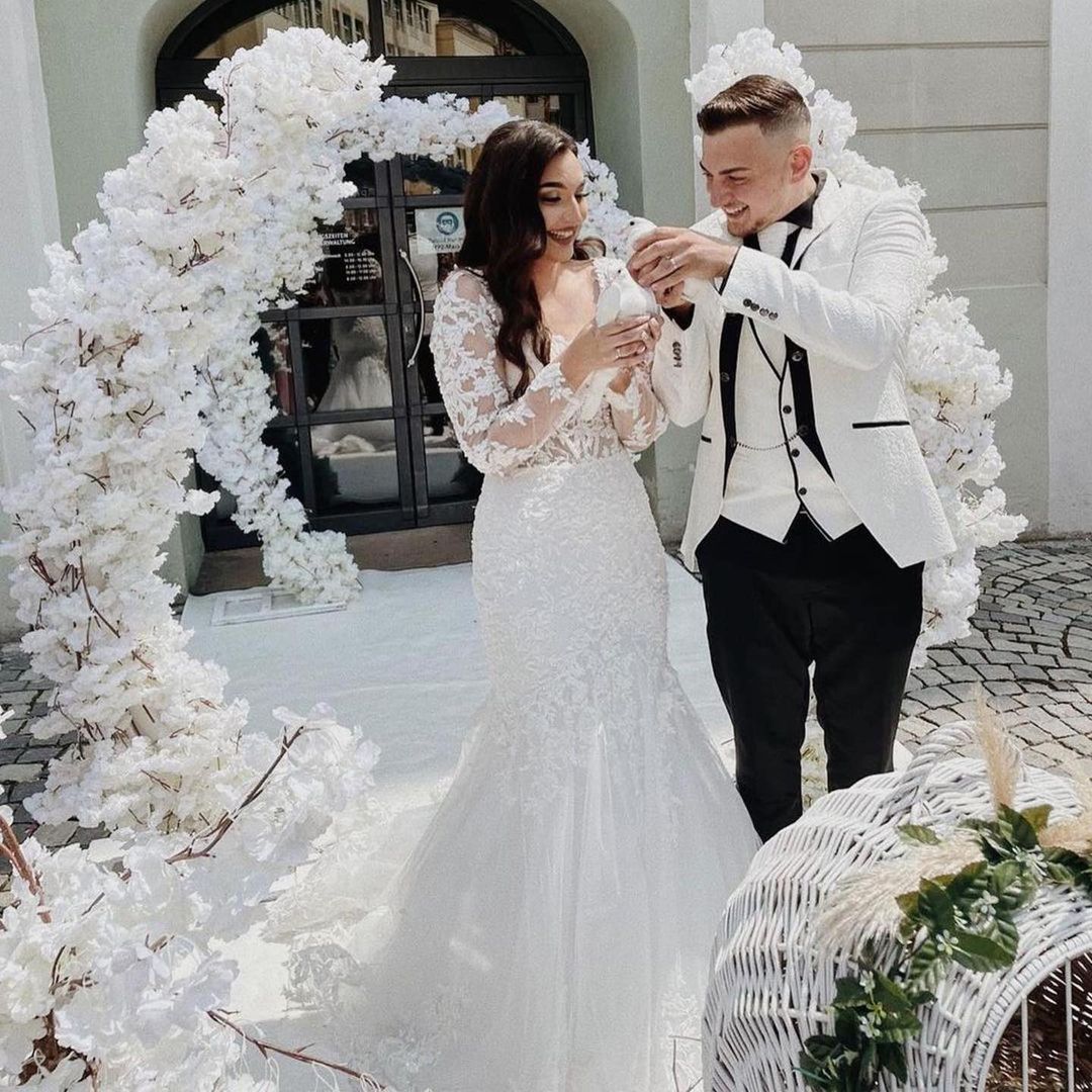 Long Sleeves Mermaid Wedding Dress Lace - Fashionpara