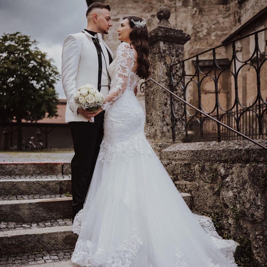 Long Sleeves Mermaid Wedding Dress Lace - Fashionpara