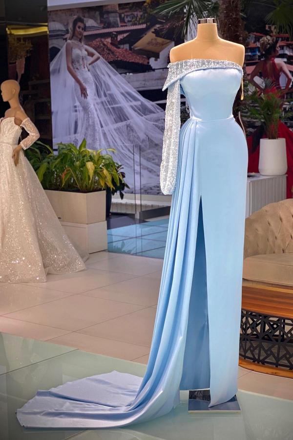 Long Sleeves Off-the-Shoulder Evening Dresses Mermaid Slit Long - Fashionpara