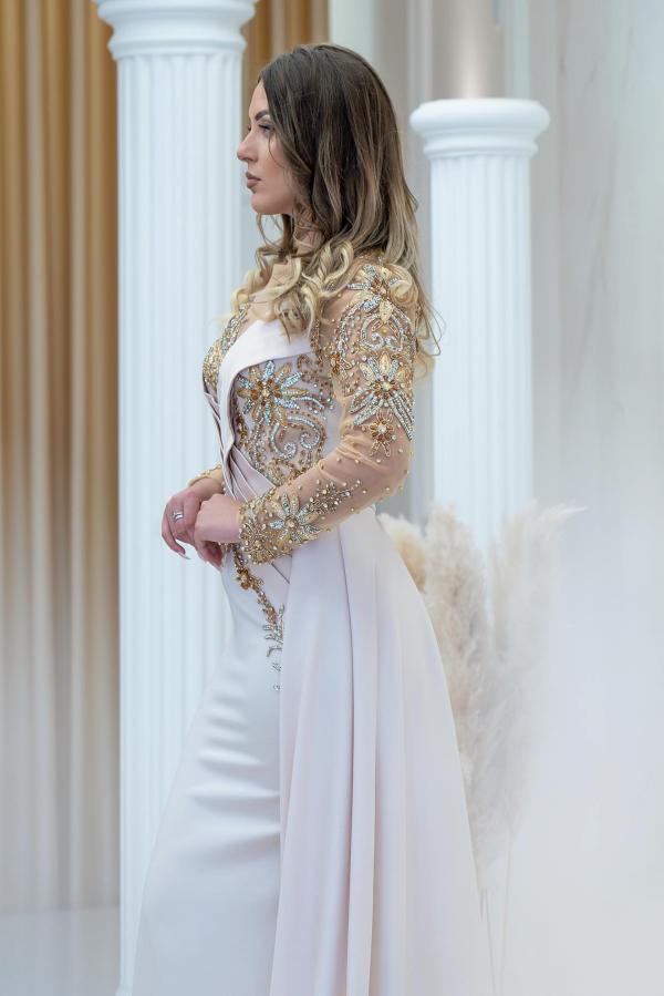 Long Sleeves Prom Dress Mermaid Beadings With Ruffle - Fashionpara