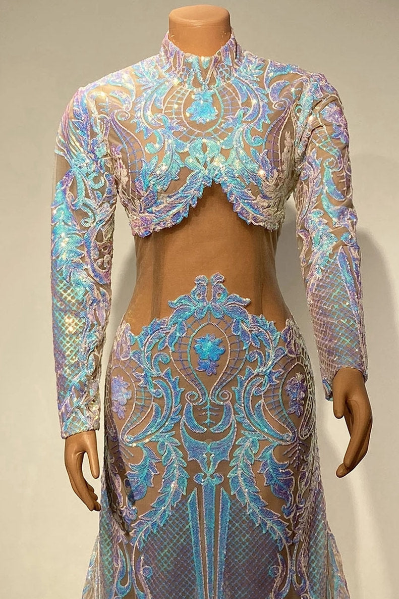 Long Sleeves Prom Dress Mermaid Sequins - Fashionpara