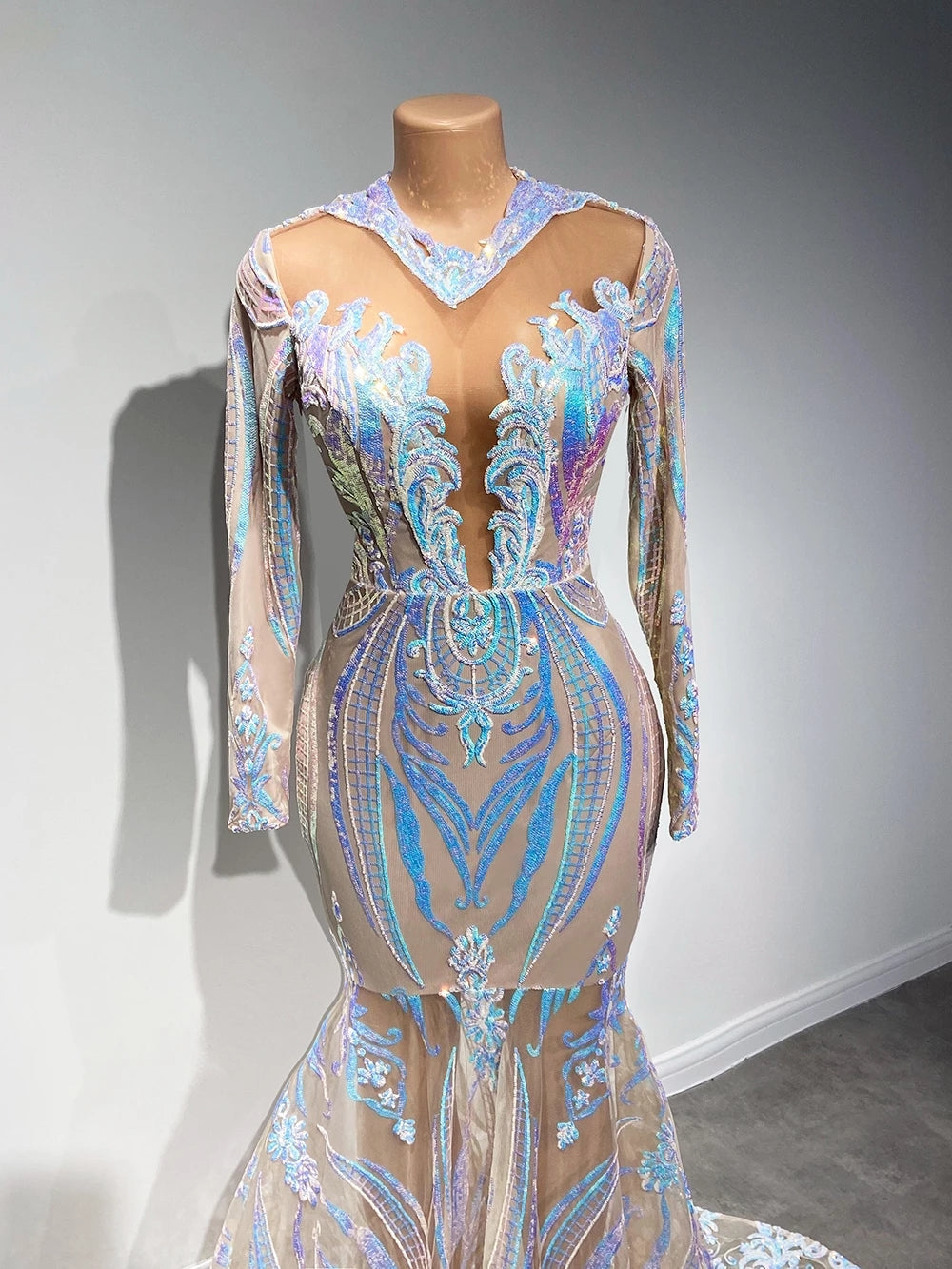 Long Sleeves Sequins Prom Dress Mermaid - Fashionpara