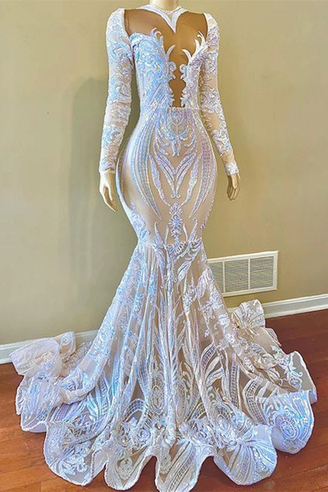 Long Sleeves Sequins Prom Dress Mermaid - Fashionpara