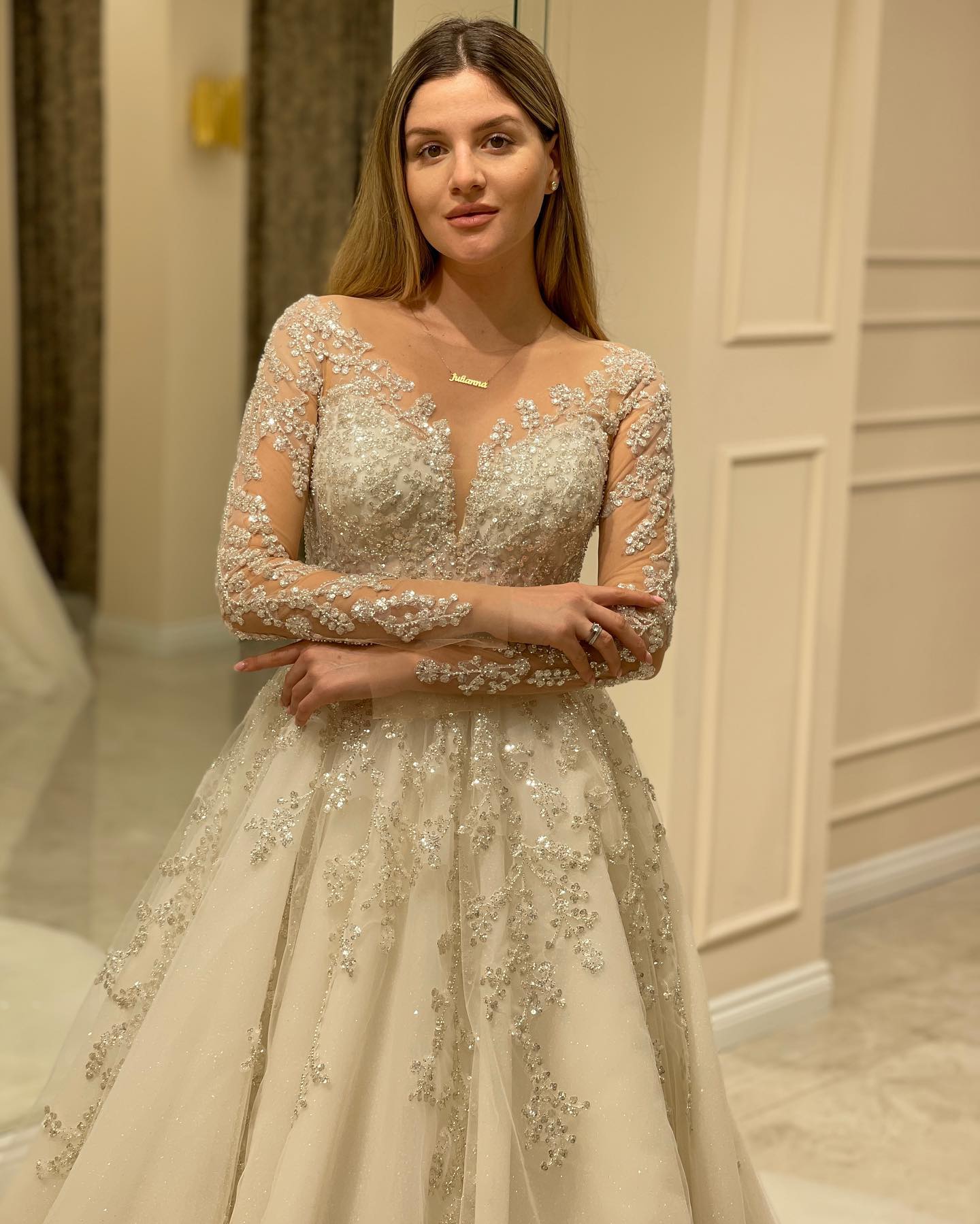 Long Sleeves Wedding Dress Lace Appliques A-Line - Fashionpara
