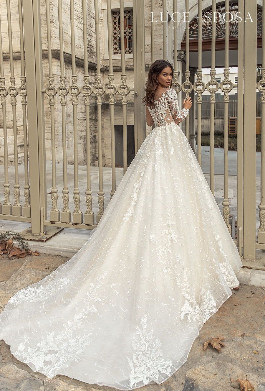 Long Sleeves Wedding Dress Princess With Lace Appliques - Fashionpara