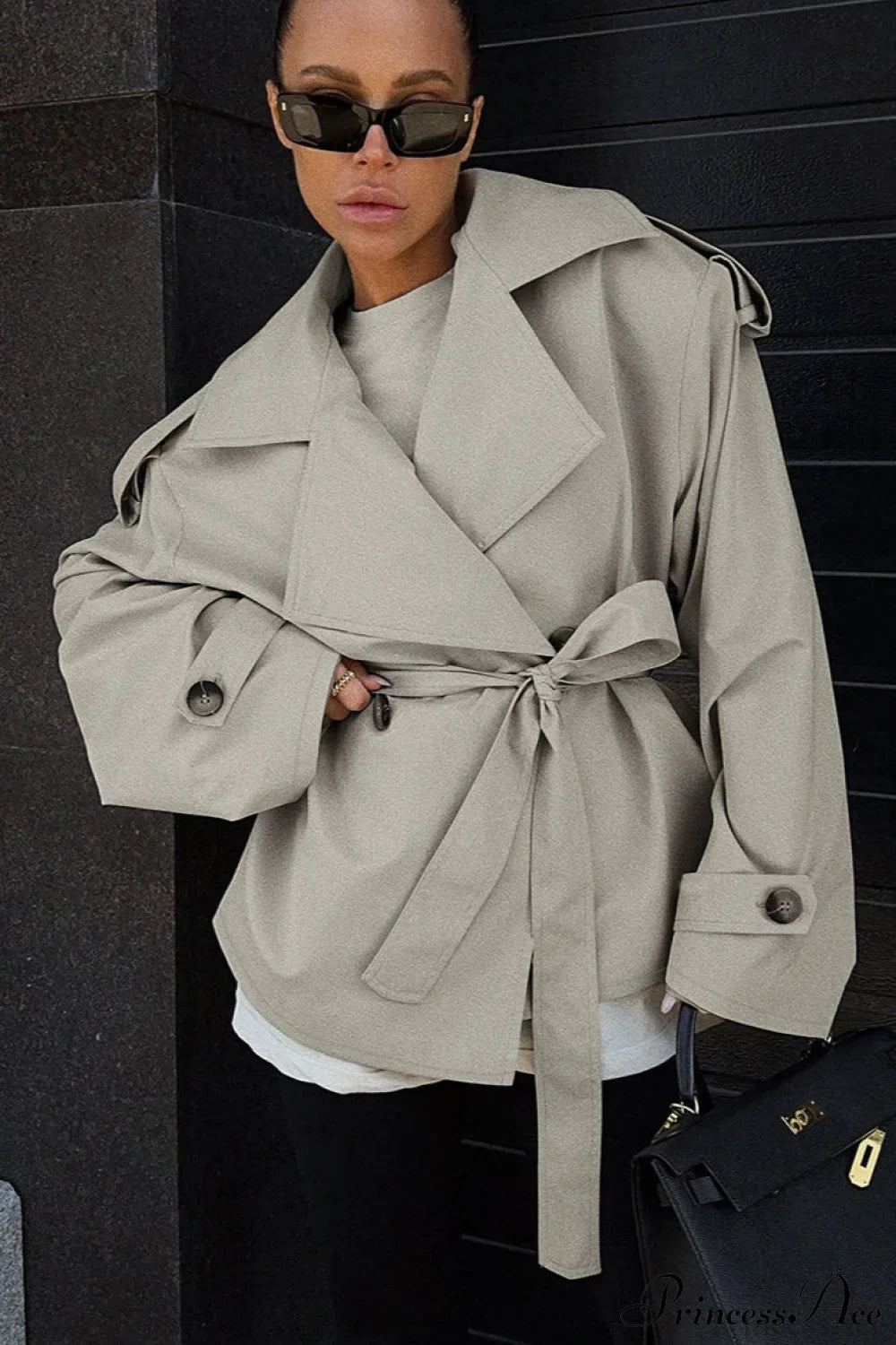 Belted Long Sleeve Trench Coat for Sophisticated Style