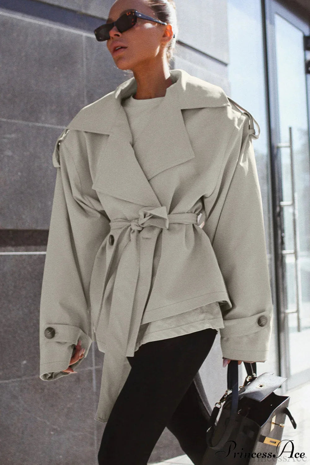 Belted Long Sleeve Trench Coat for Sophisticated Style