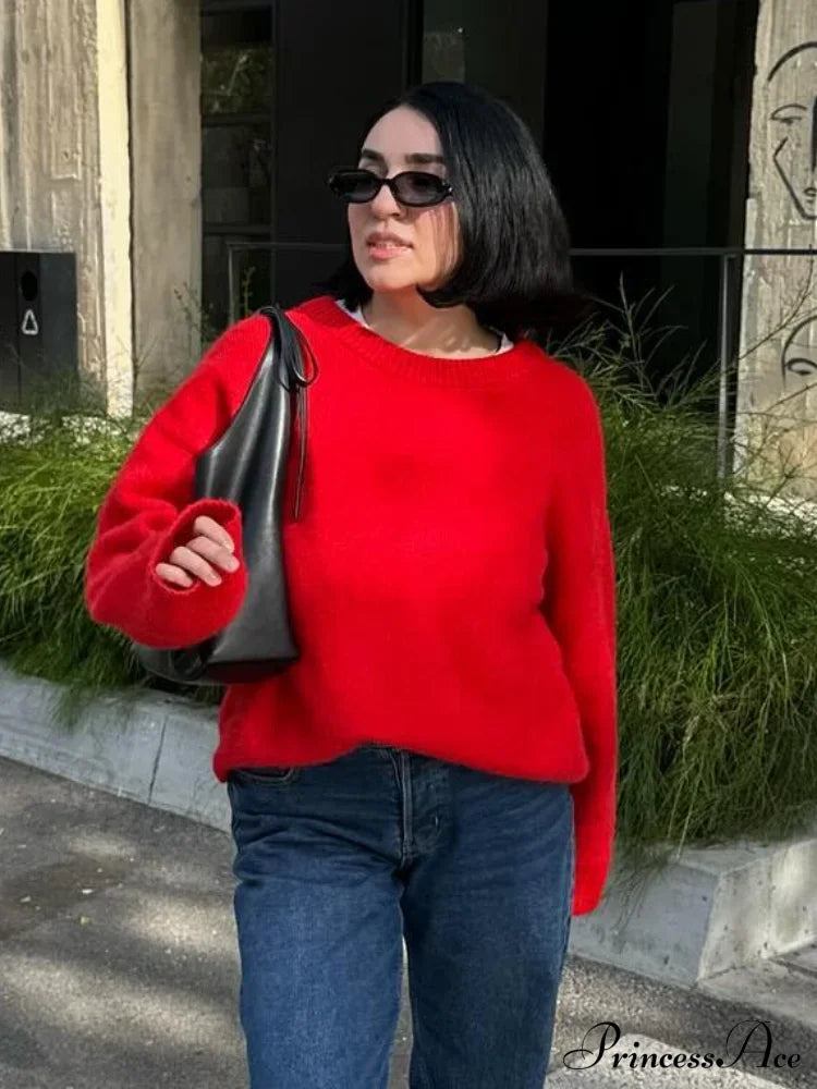 Loose Round Neck Retro Long Sleeve Knitted Pullover Christmas Sweater