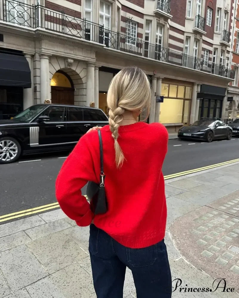 Loose Round Neck Retro Long Sleeve Knitted Pullover Christmas Sweater