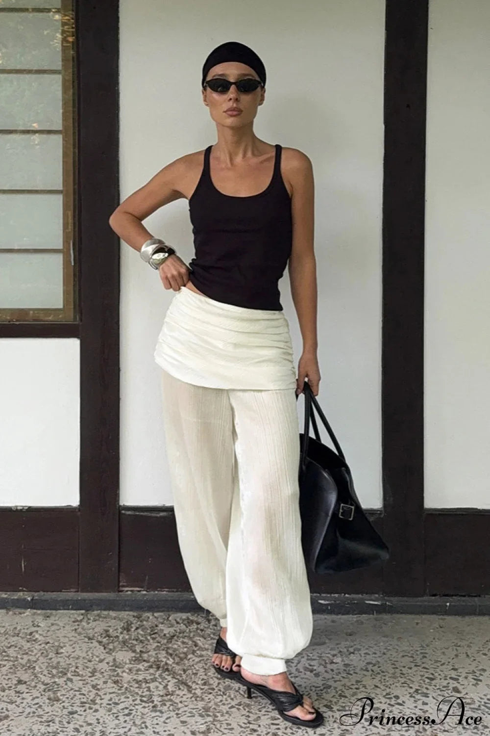 Loose Ruched Cuffed Harem Pants