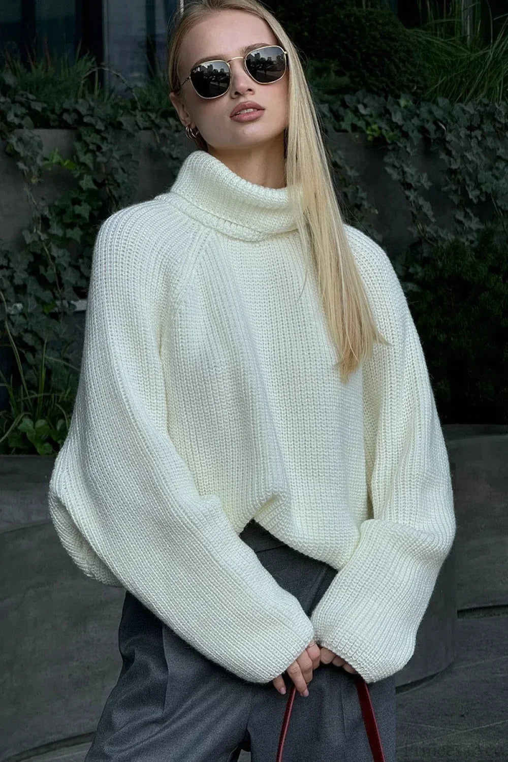 Loose Solid Cropped Turtleneck Crisscross Back Sweater 2