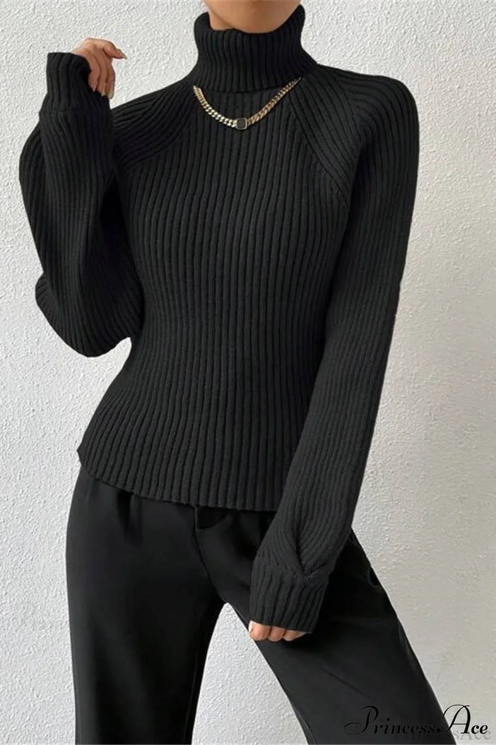 PrincessAce Cozy Loose Turtleneck Raglan Sweater