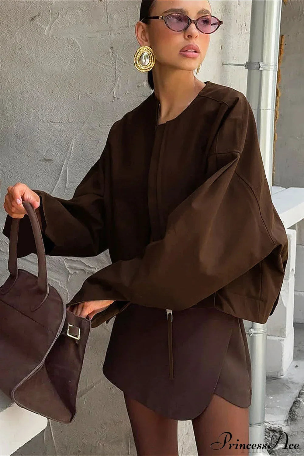 Loose Zip Crewneck Short Long Sleeve Coat 3