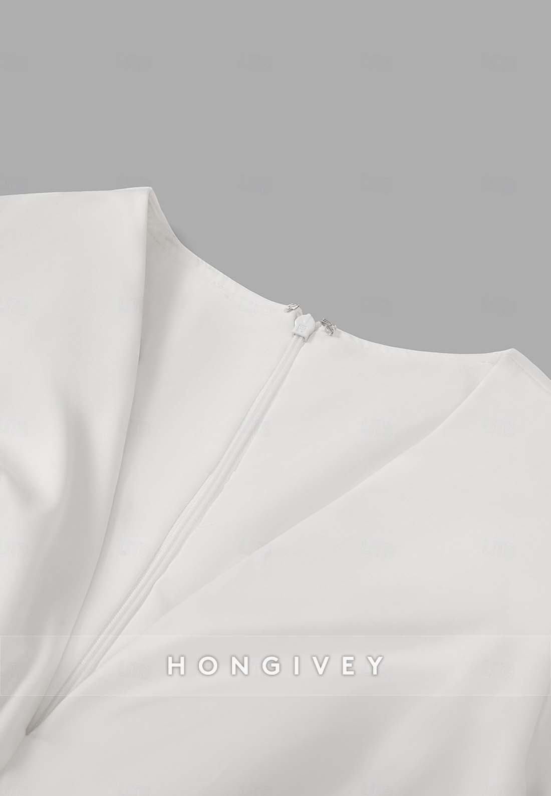 A-line High Slit Evening Gown Floor-Length V Neck Long Sleeve Pleated Mother of the Bride