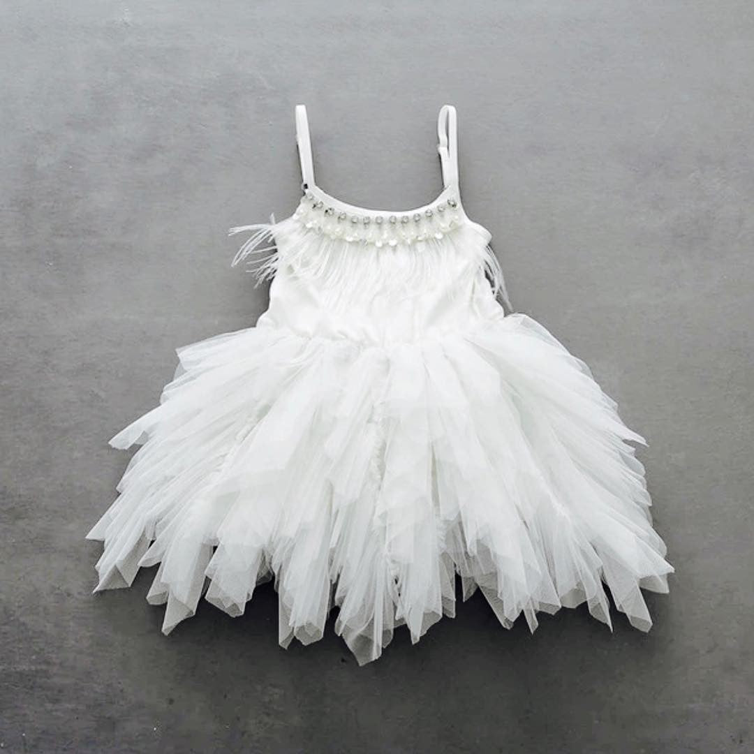 Lovely Boho Tea Length Spaghetti Straps Short Flower Girl Dresses with Feather