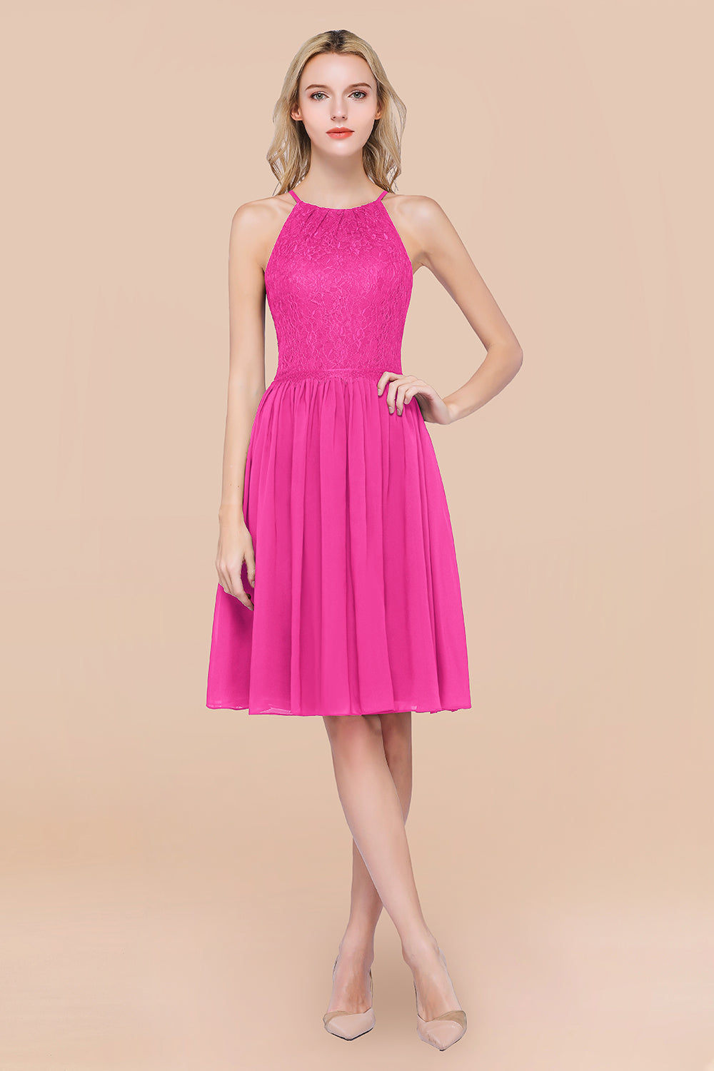 Lovely Burgundy Lace Short Bridesmaid Dresses With Spaghetti-Straps - Fashionpara
