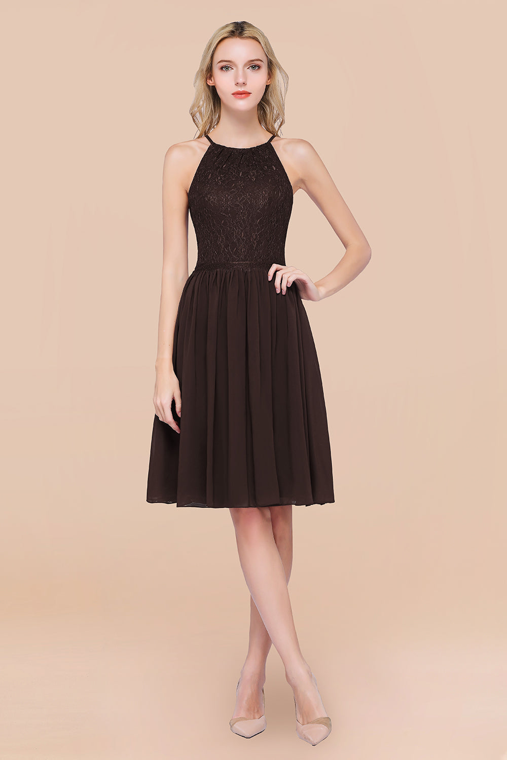 Lovely Burgundy Lace Short Bridesmaid Dresses With Spaghetti-Straps - Fashionpara