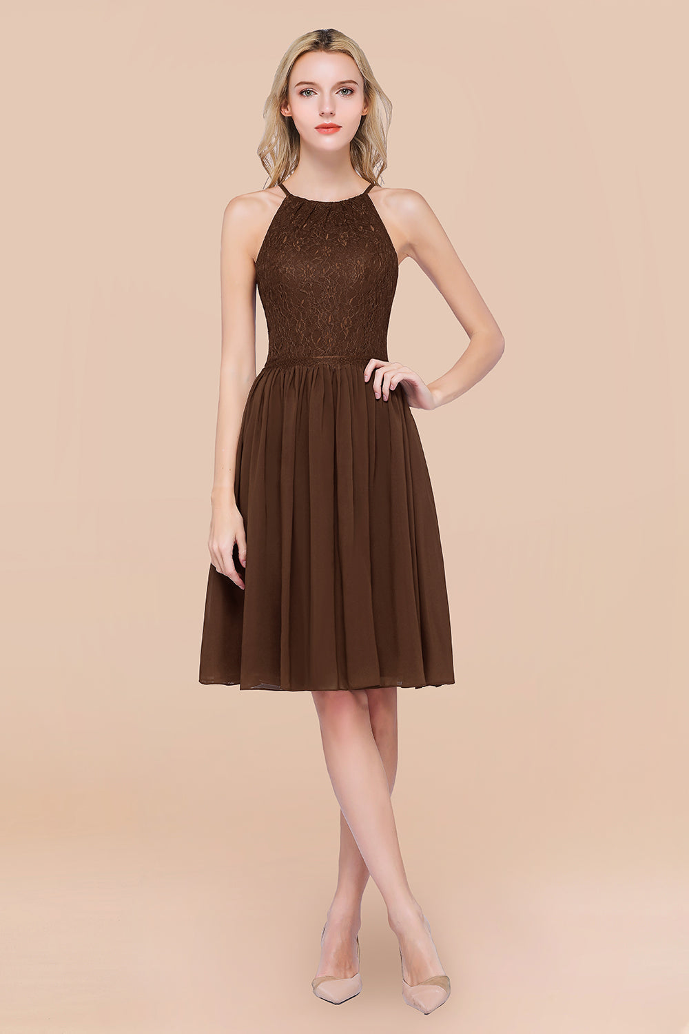 Lovely Burgundy Lace Short Bridesmaid Dresses With Spaghetti-Straps - Fashionpara