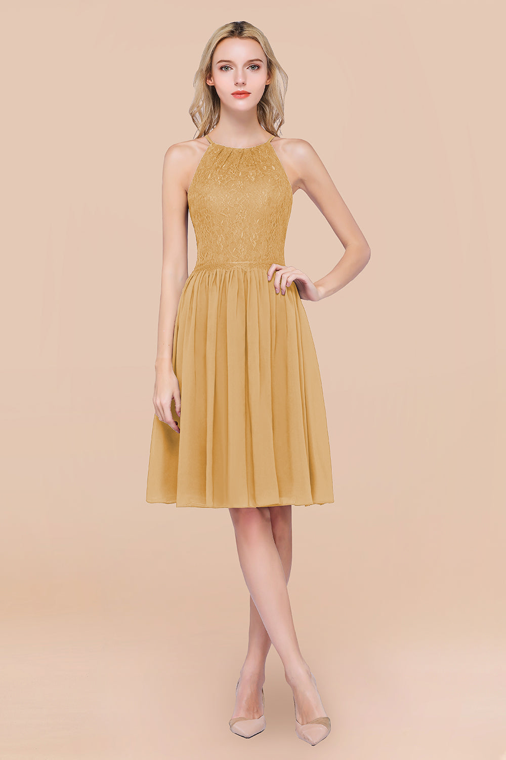 Lovely Burgundy Lace Short Bridesmaid Dresses With Spaghetti-Straps - Fashionpara