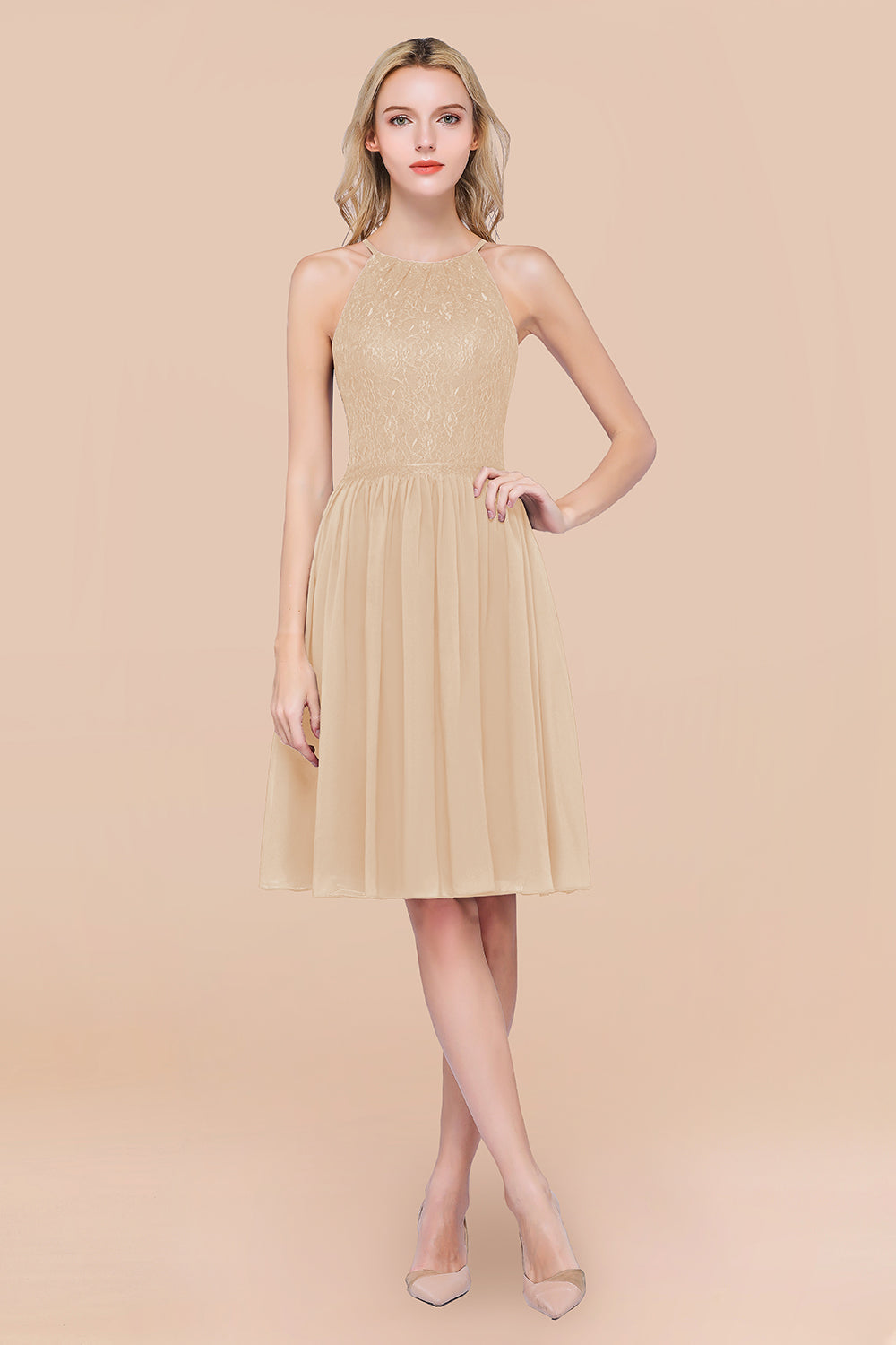 Lovely Burgundy Lace Short Bridesmaid Dresses With Spaghetti-Straps - Fashionpara
