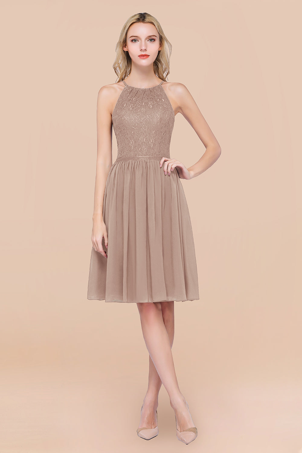 Lovely Burgundy Lace Short Bridesmaid Dresses With Spaghetti-Straps - Fashionpara