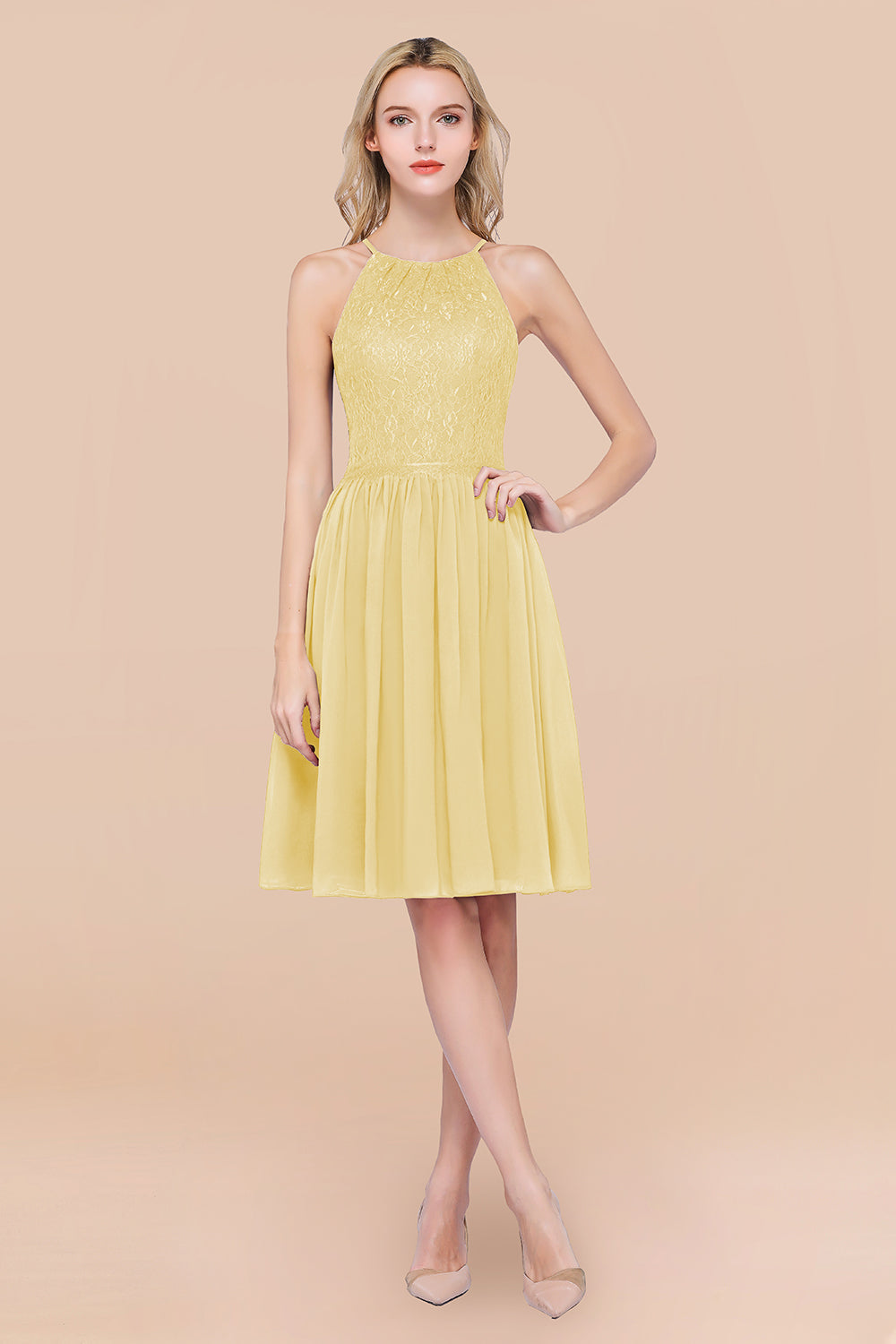 Lovely Burgundy Lace Short Bridesmaid Dresses With Spaghetti-Straps - Fashionpara