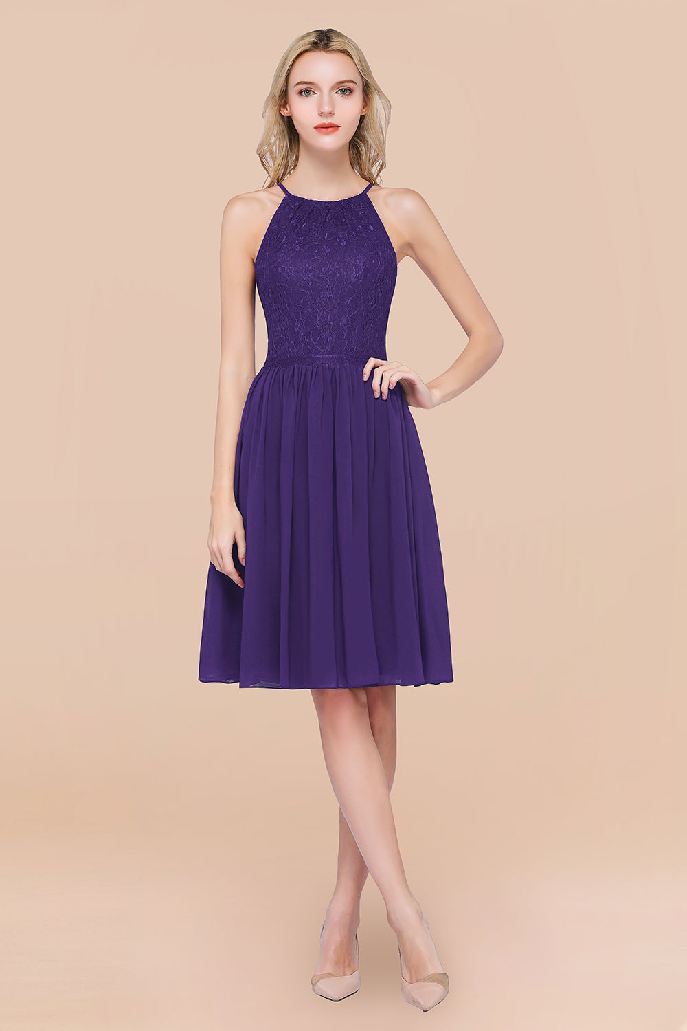 Lovely Burgundy Lace Short Bridesmaid Dresses With Spaghetti-Straps - Fashionpara