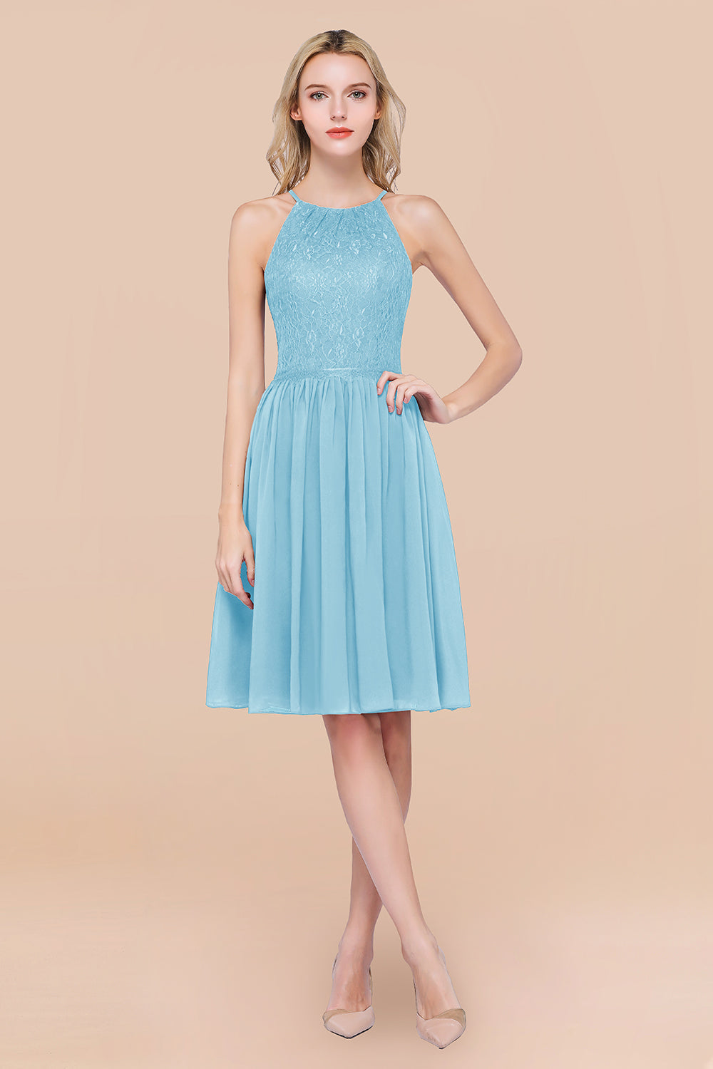 Lovely Burgundy Lace Short Bridesmaid Dresses With Spaghetti-Straps - Fashionpara