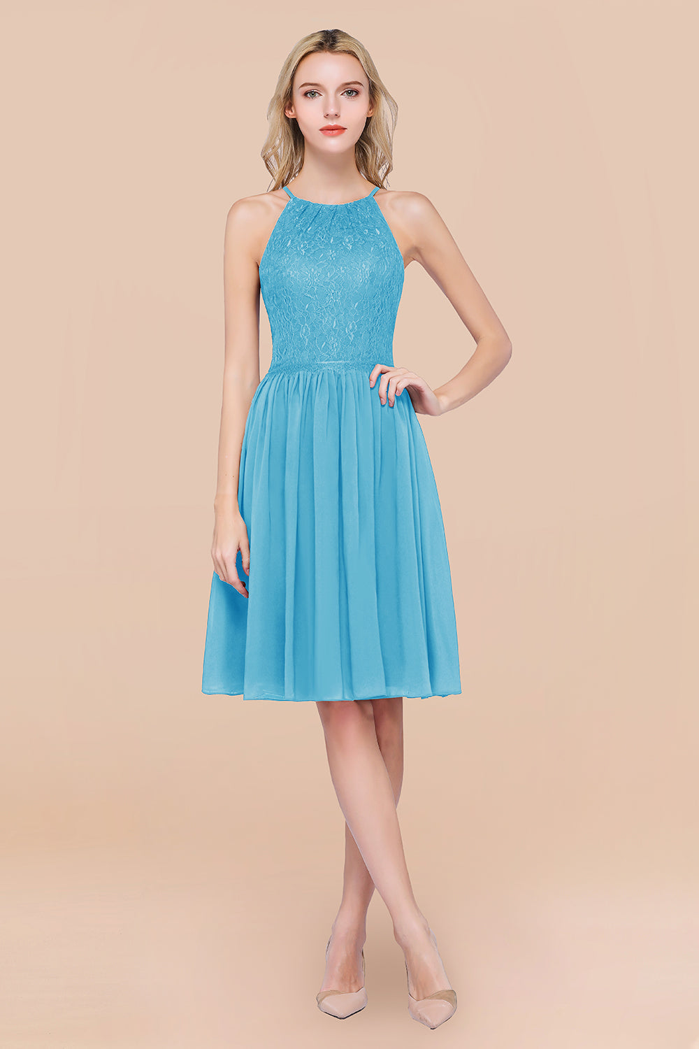 Lovely Burgundy Lace Short Bridesmaid Dresses With Spaghetti-Straps - Fashionpara