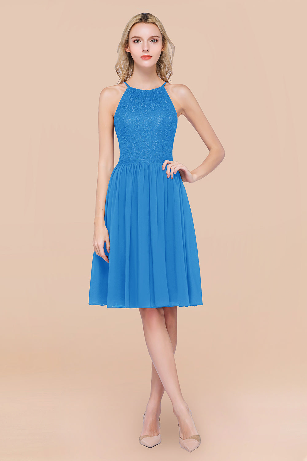 Lovely Burgundy Lace Short Bridesmaid Dresses With Spaghetti-Straps - Fashionpara