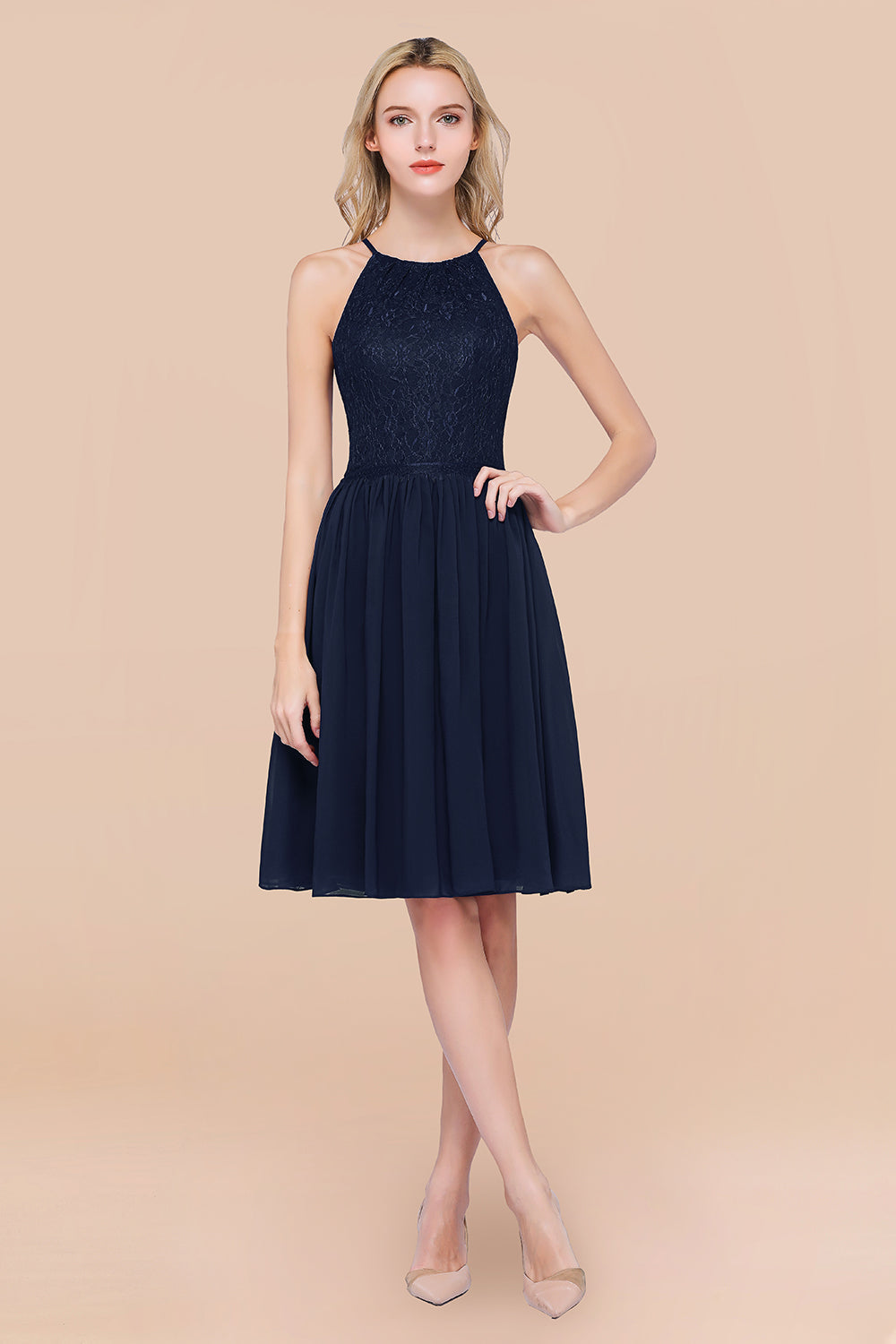 Lovely Burgundy Lace Short Bridesmaid Dresses With Spaghetti-Straps - Fashionpara