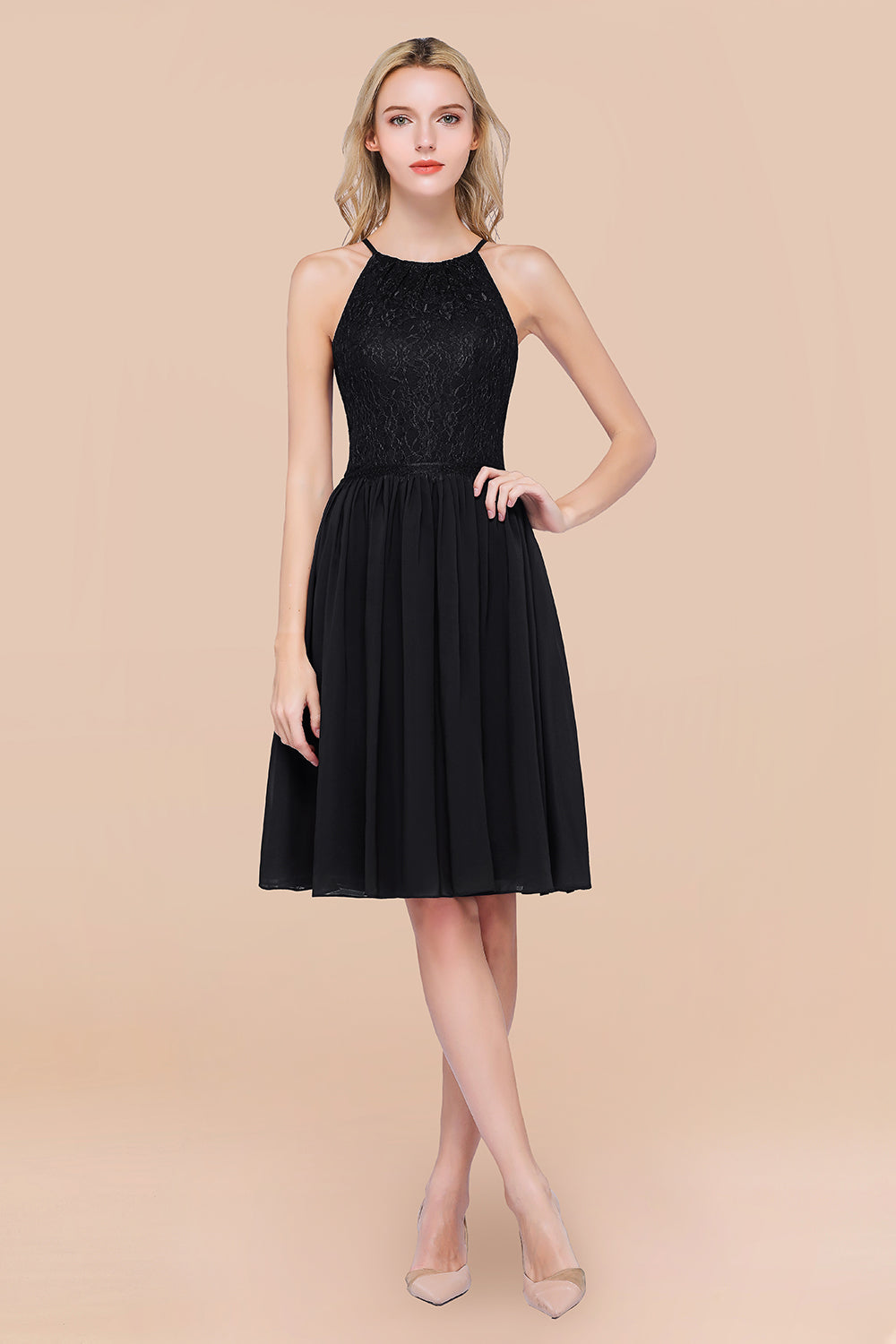 Lovely Burgundy Lace Short Bridesmaid Dresses With Spaghetti-Straps - Fashionpara