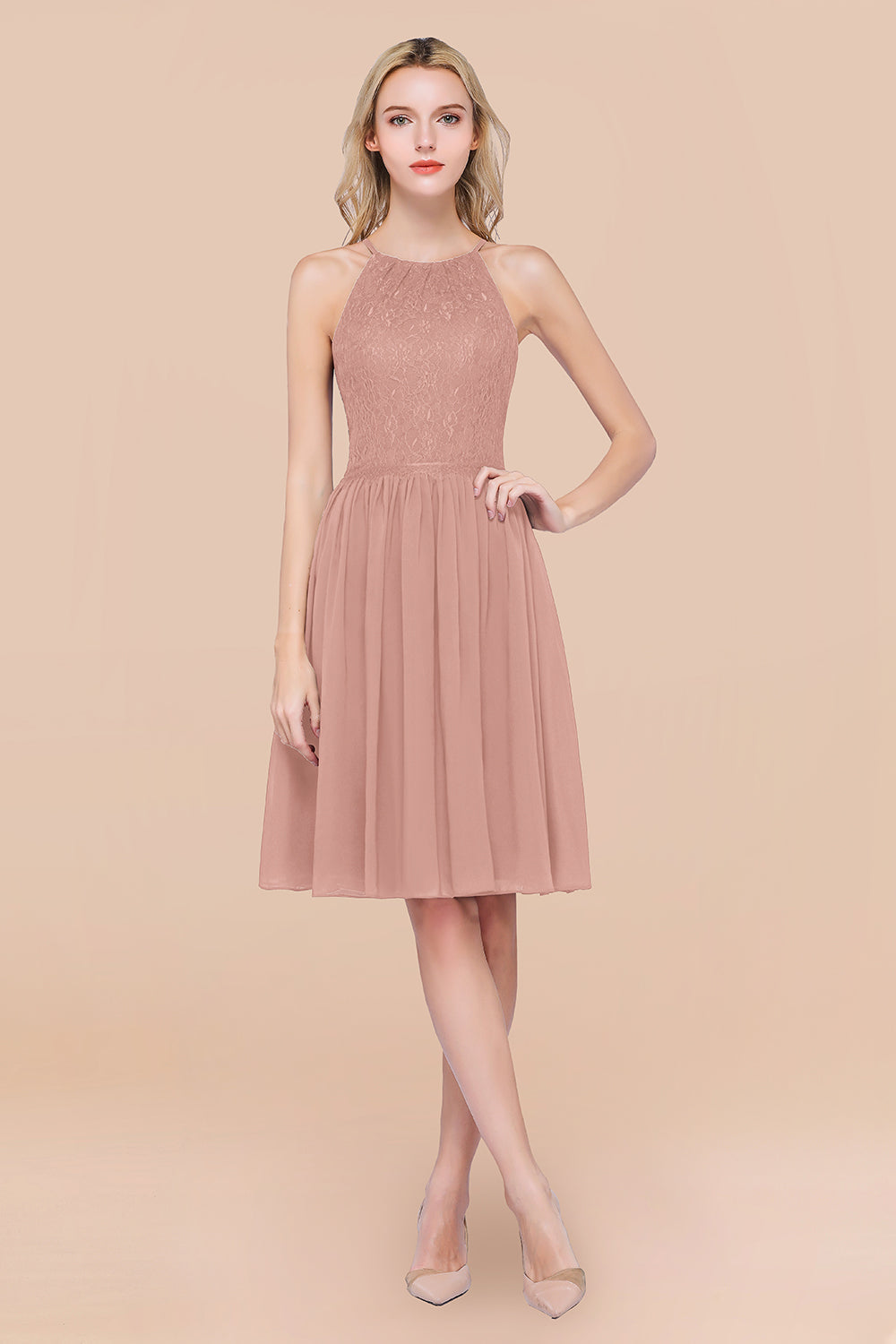 Lovely Burgundy Lace Short Bridesmaid Dresses With Spaghetti-Straps - Fashionpara