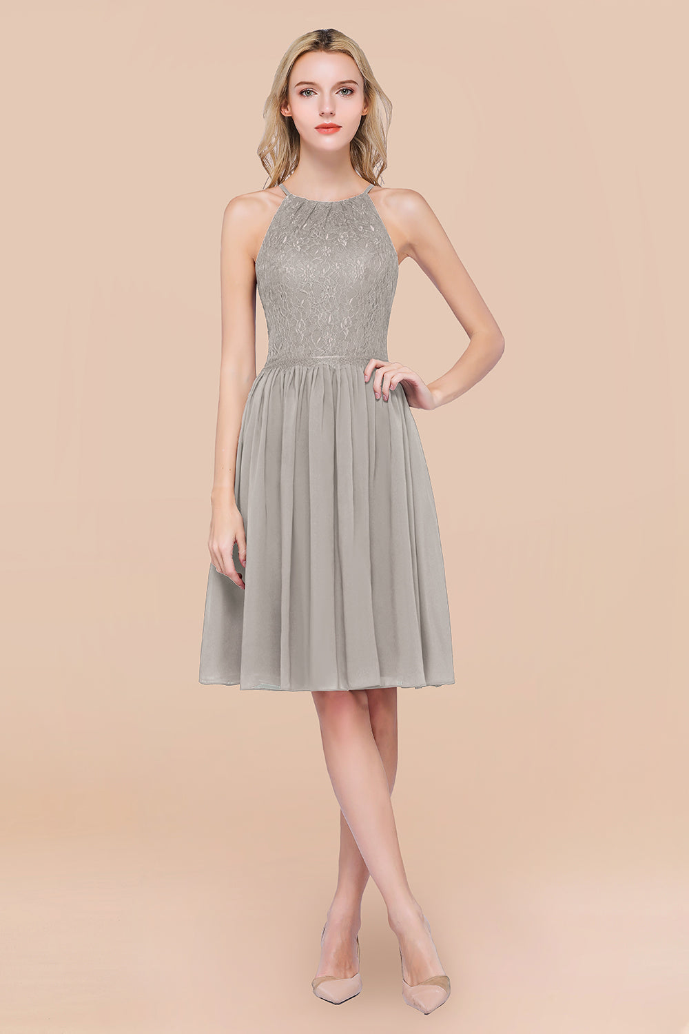 Lovely Burgundy Lace Short Bridesmaid Dresses With Spaghetti-Straps - Fashionpara