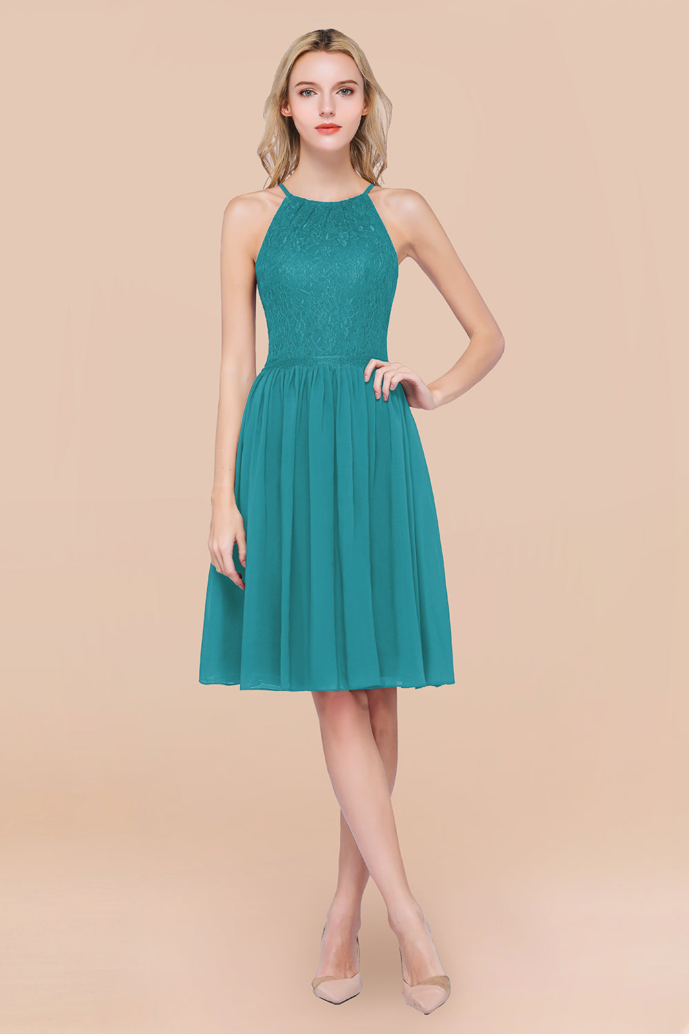 Lovely Burgundy Lace Short Bridesmaid Dresses With Spaghetti-Straps