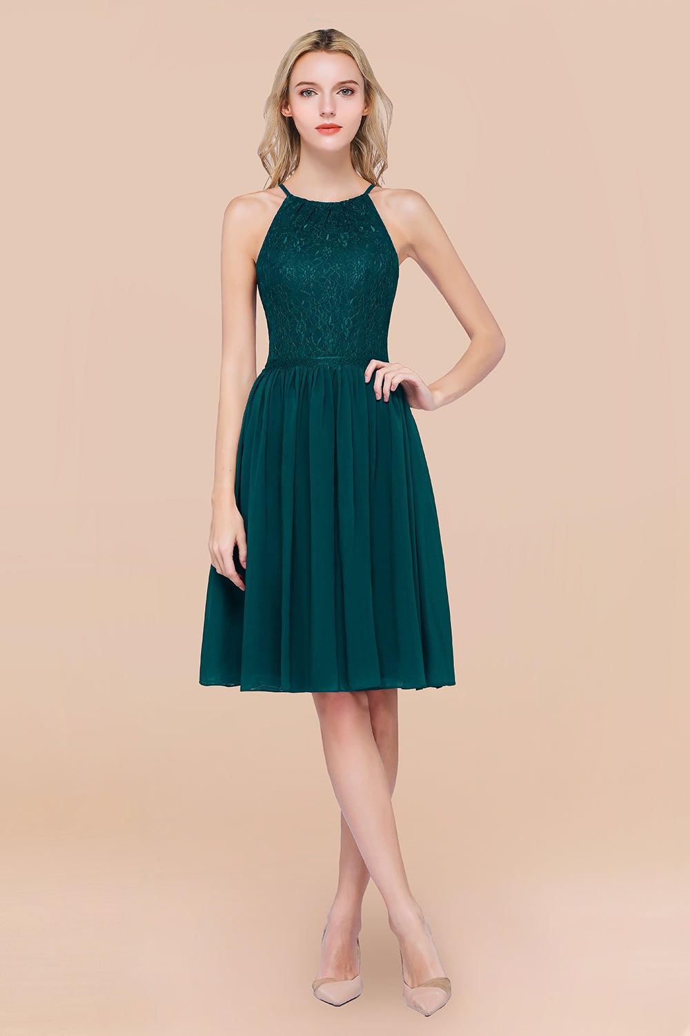 Lovely Burgundy Lace Short Bridesmaid Dresses With Spaghetti-Straps