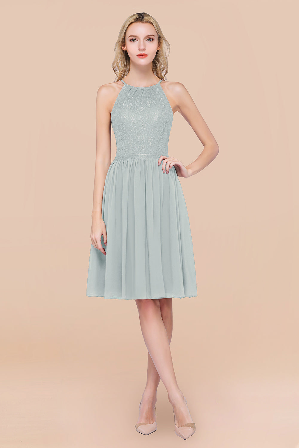 Lovely Burgundy Lace Short Bridesmaid Dresses With Spaghetti-Straps