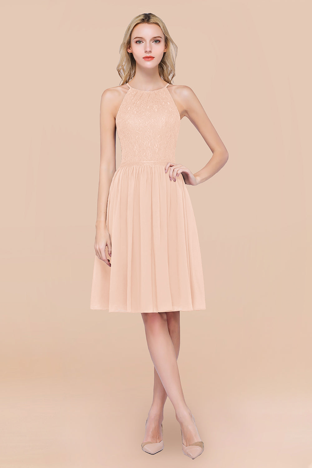 Lovely Burgundy Lace Short Bridesmaid Dresses With Spaghetti-Straps - Fashionpara