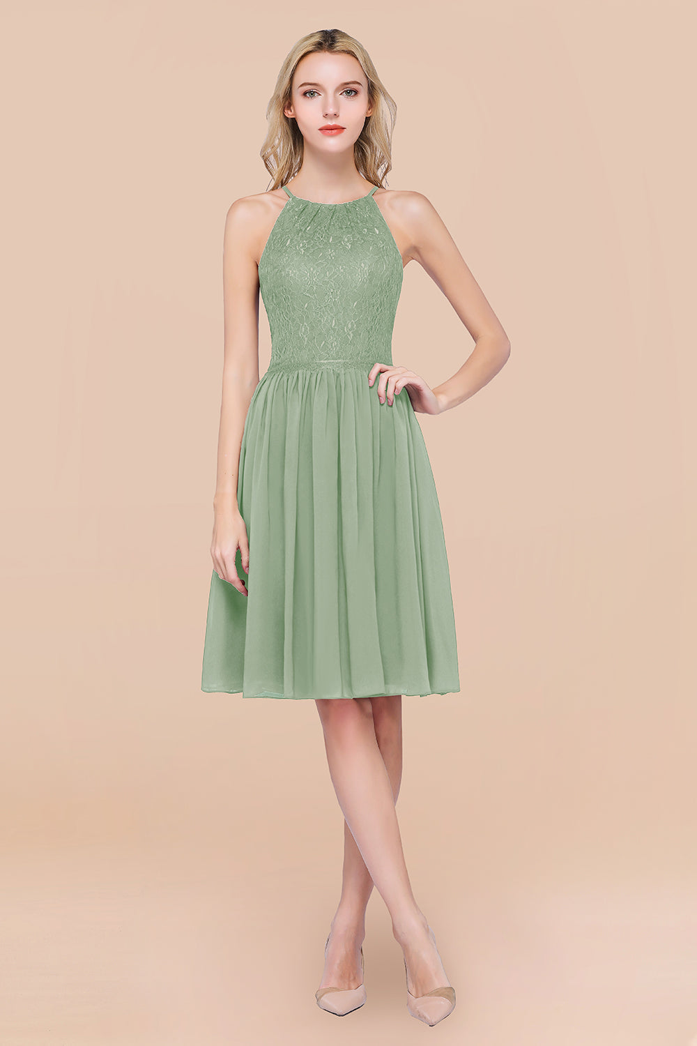 Lovely Burgundy Lace Short Bridesmaid Dresses With Spaghetti-Straps
