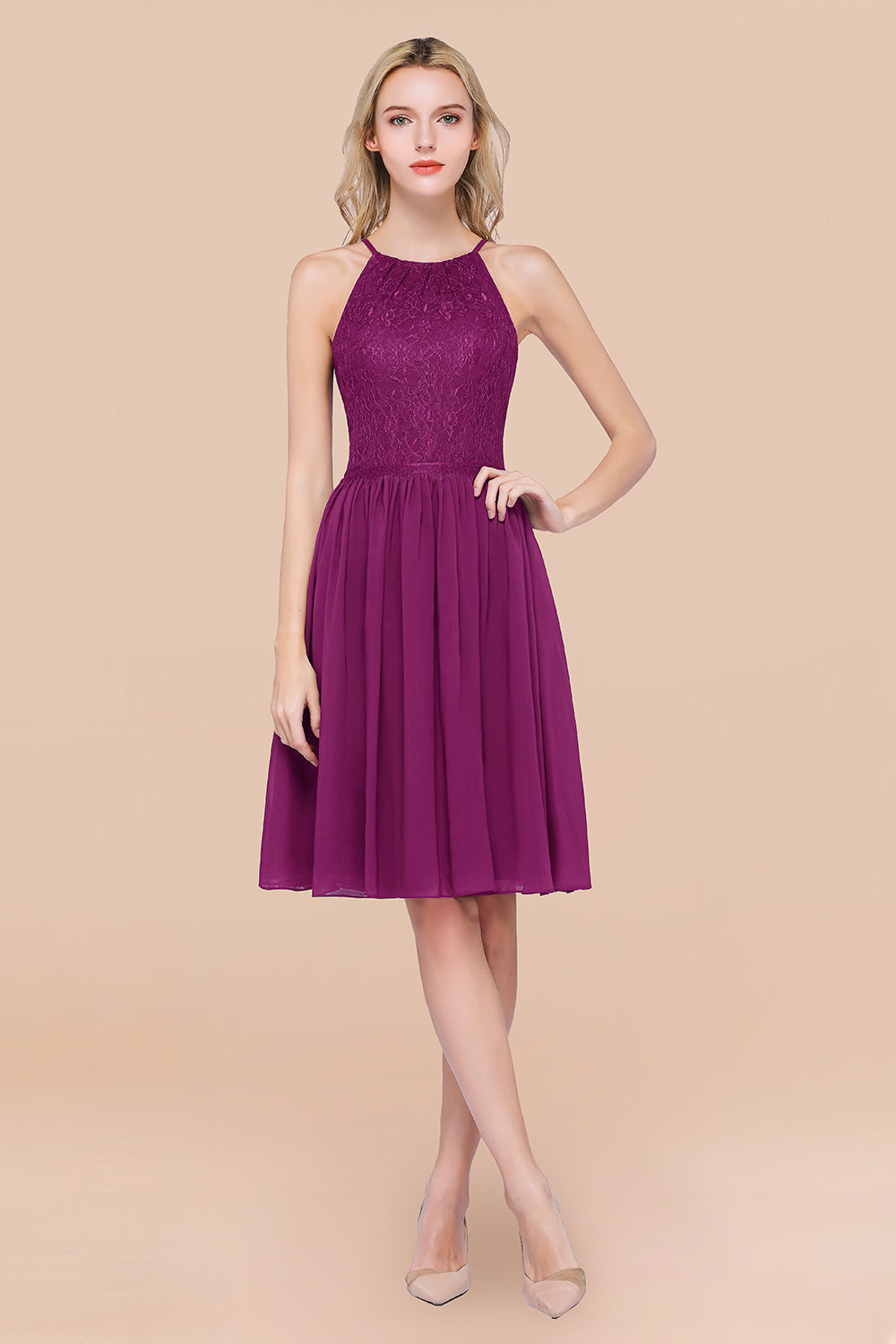 Lovely Burgundy Lace Short Bridesmaid Dresses With Spaghetti-Straps