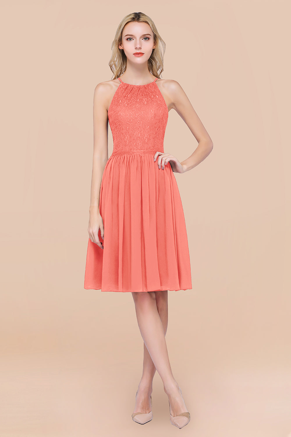 Lovely Burgundy Lace Short Bridesmaid Dresses With Spaghetti-Straps