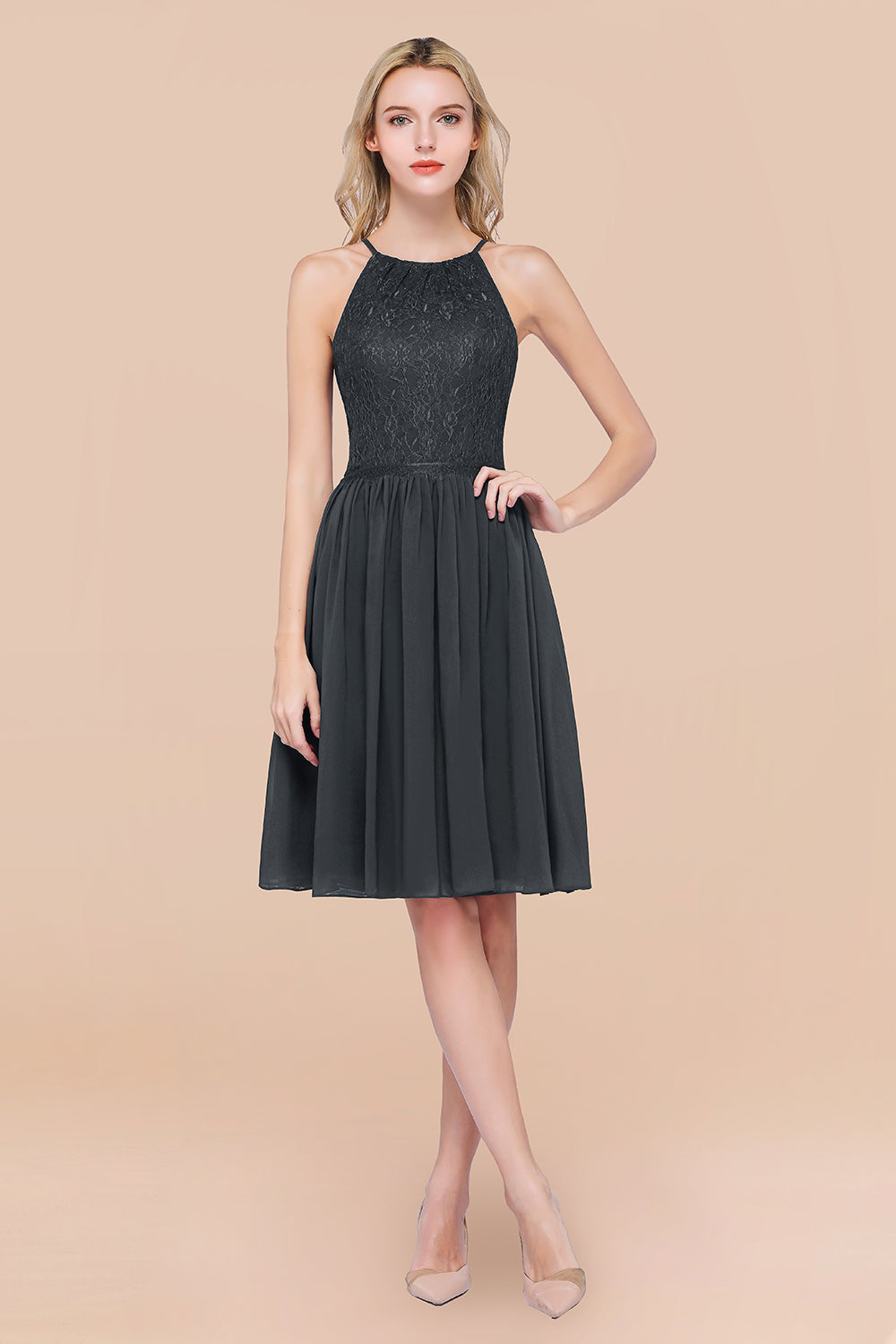 Lovely Burgundy Lace Short Bridesmaid Dresses With Spaghetti-Straps