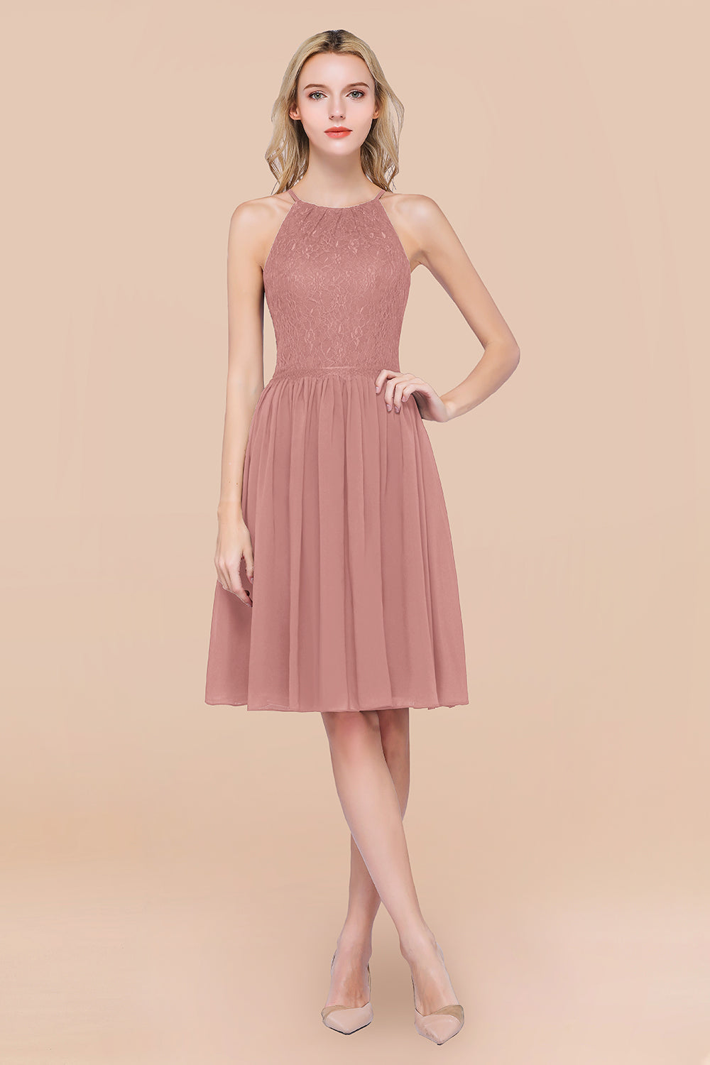 Lovely Burgundy Lace Short Bridesmaid Dresses With Spaghetti-Straps