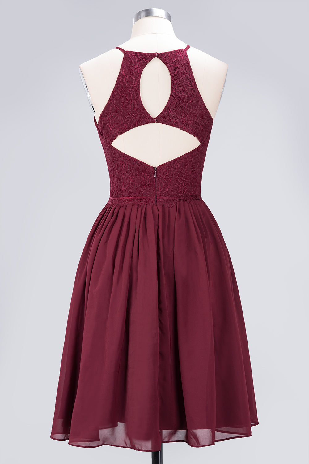 Lovely Burgundy Lace Short Bridesmaid Dresses With Spaghetti-Straps