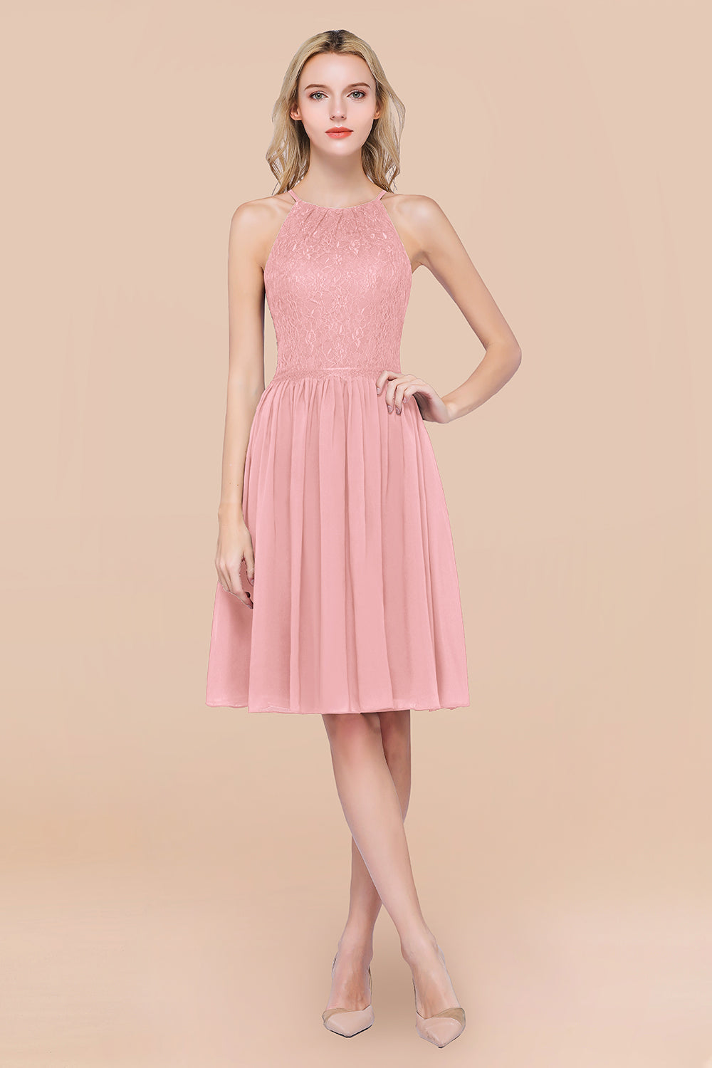 Lovely Burgundy Lace Short Bridesmaid Dresses With Spaghetti-Straps - Fashionpara