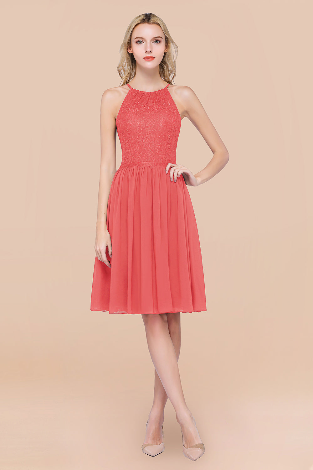 Lovely Burgundy Lace Short Bridesmaid Dresses With Spaghetti-Straps - Fashionpara