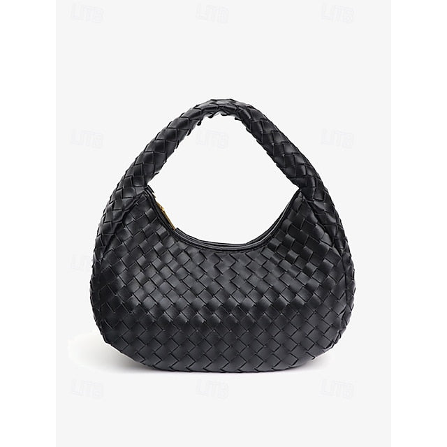 Leather Round Woven Chic Elegant Ivory Hobo Bag