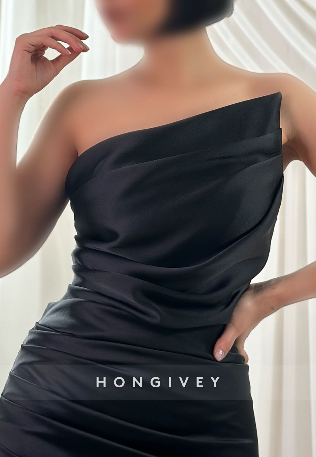 Column Strapless Pleated Formal Dresses Knee-Length Satin Cocktail Dresses